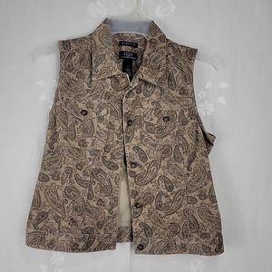 Liz Claiborne Sleeveless Women's V-Neck Button Up Multicolor  Stretch Size M.